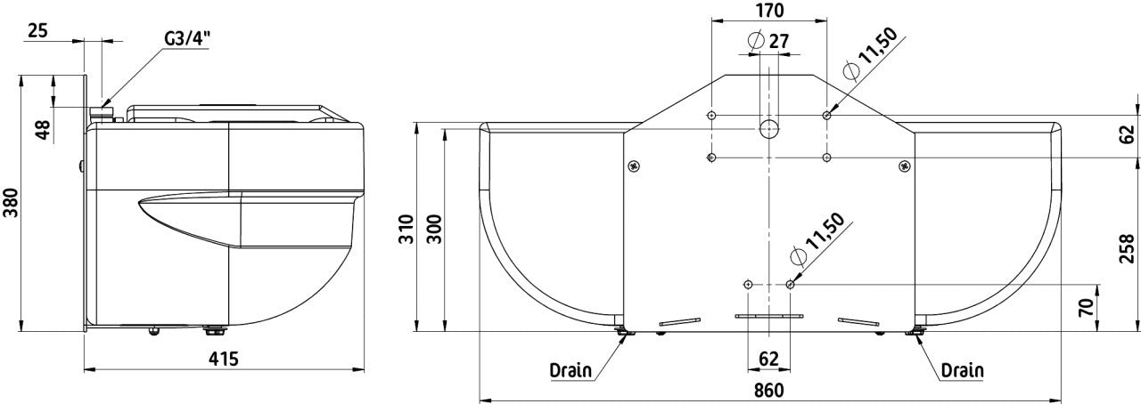 Doppel-Schwimmertränke S60 für Wand- und Rohrmontage