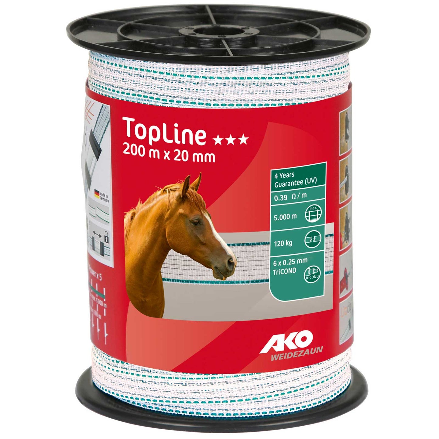 Ako Weidezaunband TopLine 200m, 20mm, 6x0.25 TriCOND, weiß-petrol