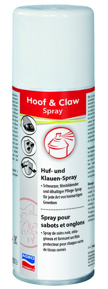 Hoof & Claw Spray Huf- und Klauen-Spray: Schwarzes, filmbildendes und ölhaltiges Pflege-Spray für jede Art von hornartigen Geweben